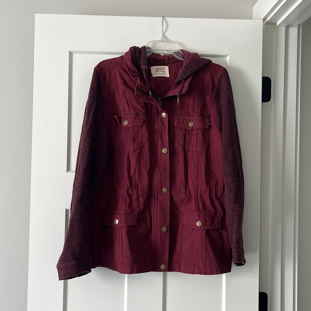 Burgundy fall jacket with hood